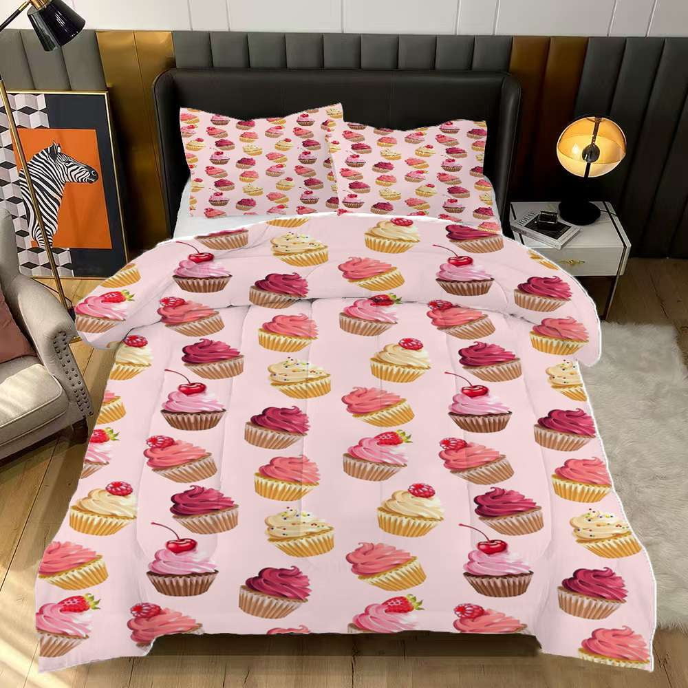 Delicious Pink Retro Cupcakes Comforter Set Queen Size Bedding Set For ...