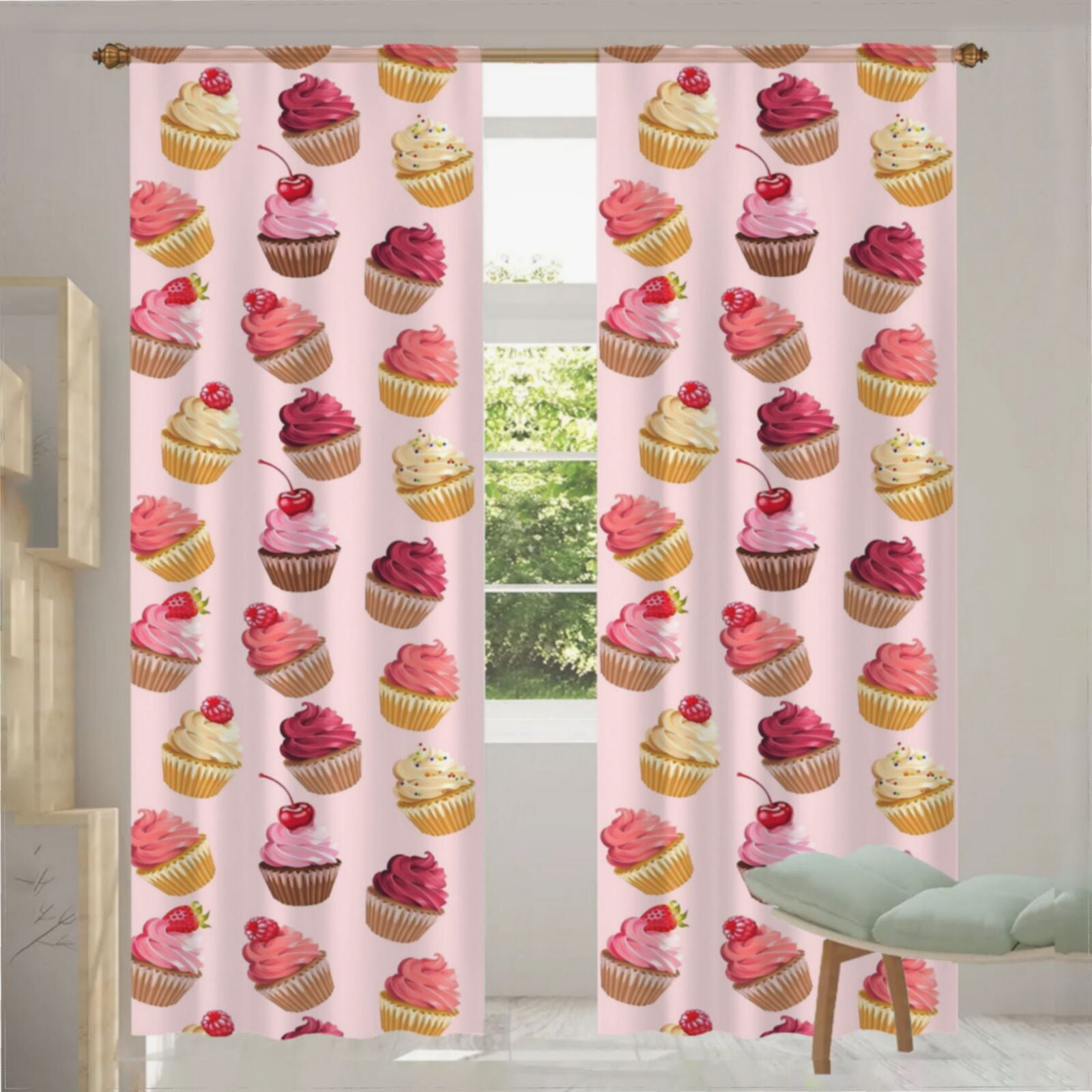 Delicious Pink Retro Cupcakes Curtains for Living Room Bedroom Decor ...