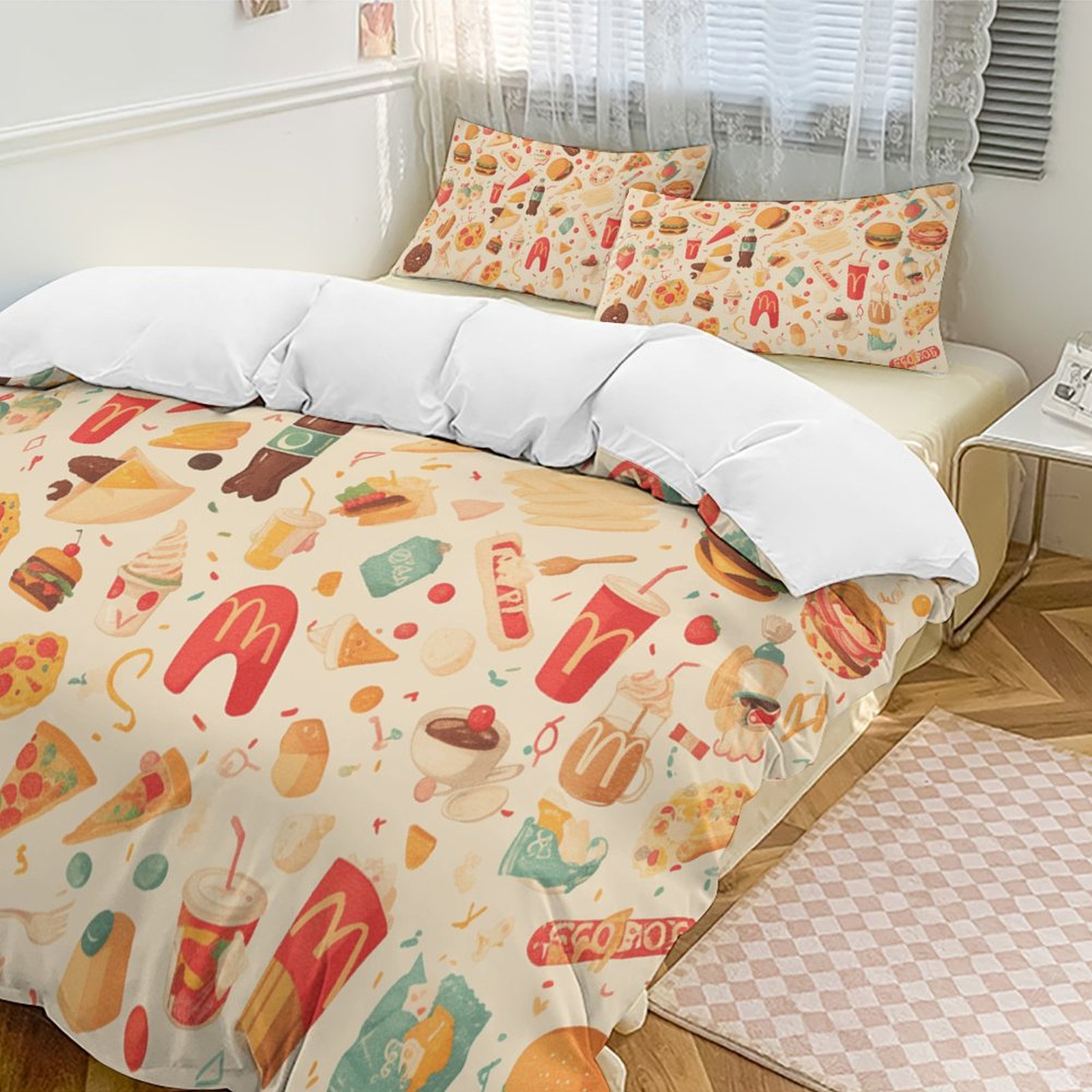 3Pcs/2Pcs 3D Gourmet Fast Food Burger Personalized Chicken Roll Bedding Set Duvet Cover Set