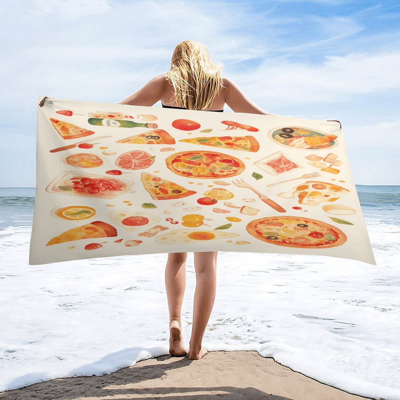 Delicious Pizza Burger Beach Towel – with A Unique Design, Extra Large,XL (32”x 63”) for Kids & Adults