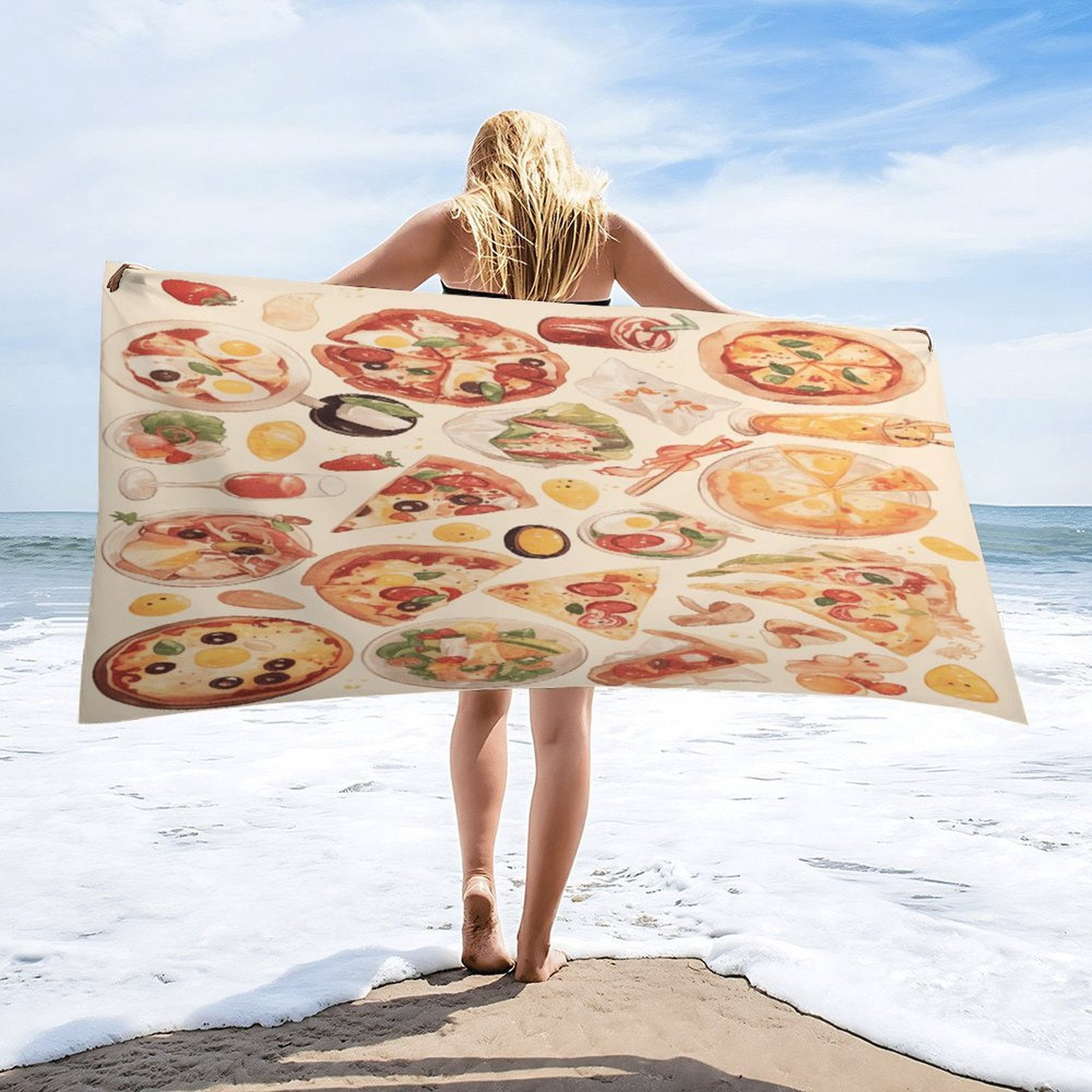Delicious Pizza Burger Beach Towel – with A Unique Design, Extra Large,XL (32”x 63”) for Kids & Adults