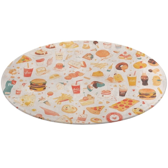 Delicious Pizza Burger Floral Medallion Round Rug - Small Round Area Rug, Soft Non-Slip Machine Washable Bedroom Mat Indoor Accent Entry Carpet for Office Desk Dorm Hallway