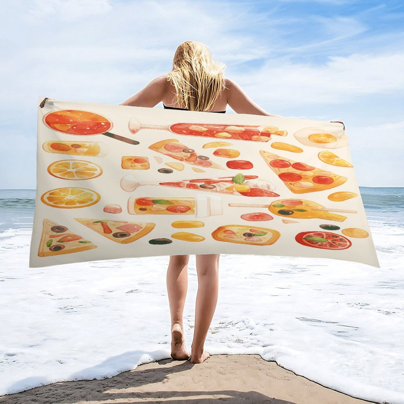 Delicious Pizza Burger Oversized -Washed Lightweight Quick Dry Beach Towels - 32"x63"