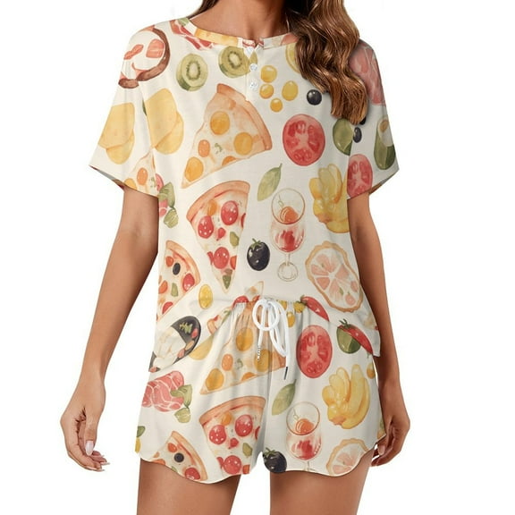 Delicious Pizza Burger Pajama Set for Women 2 Piece Sleepwear Loungewear Short Sleeve