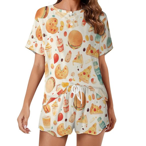 Delicious Pizza Burger Pajama Set for Women 2 Piece Sleepwear Loungewear Short Sleeve