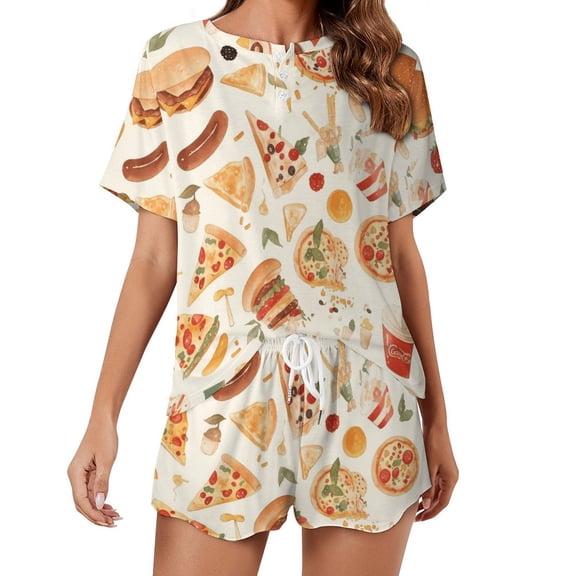 Delicious Pizza Burger Pajama Set for Women 2 Piece Sleepwear Loungewear Short Sleeve