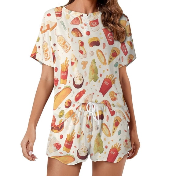 Delicious Pizza Burger Pajamas Set Womens Loungewear Sleepwear 2 Piece PJ Sets