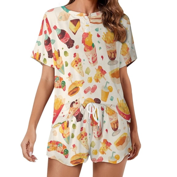 Delicious Pizza Burger Pajamas Set Womens Loungewear Sleepwear 2 Piece PJ Sets