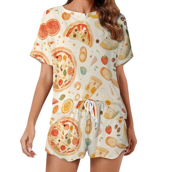Delicious Pizza Burger Pajamas Set Womens Loungewear Sleepwear 2 Piece PJ Sets