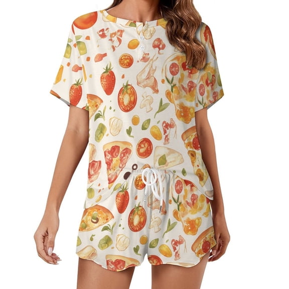 Delicious Pizza Burger Pajamas Set Womens Loungewear Sleepwear 2 Piece PJ Sets