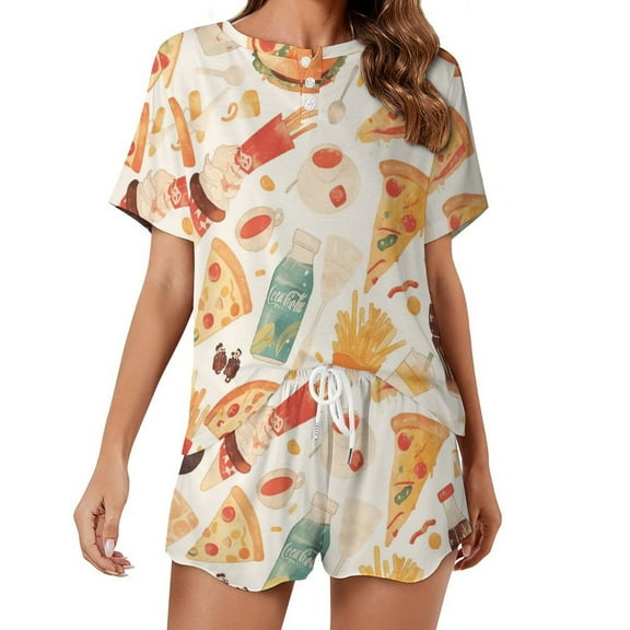 Delicious Pizza Burger Print Women'S Pajamas Set Summer Sleepwear Sets 2 Piece Lounge Set