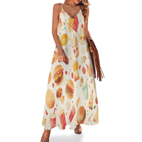 Delicious Pizza Burger Sleeveless Dress Woman Fashion Long Dresses Women's Summer Suit Dress Summer 2025 Women