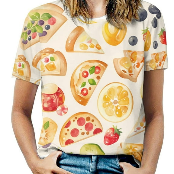 Delicious Pizza Burger T Shirts Basic T-Shirt Short Sleeve Ladies Tee Shirt Summer Graphic Clothing