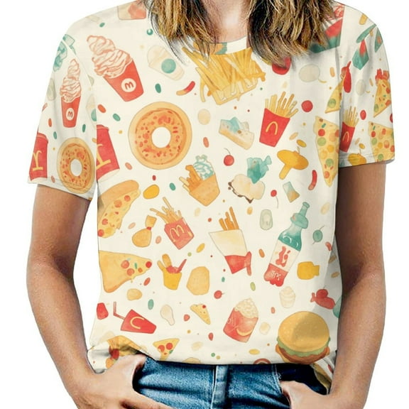 Delicious Pizza Burger T Shirts Basic T-Shirt Short Sleeve Ladies Tee Shirt Summer Graphic Clothing