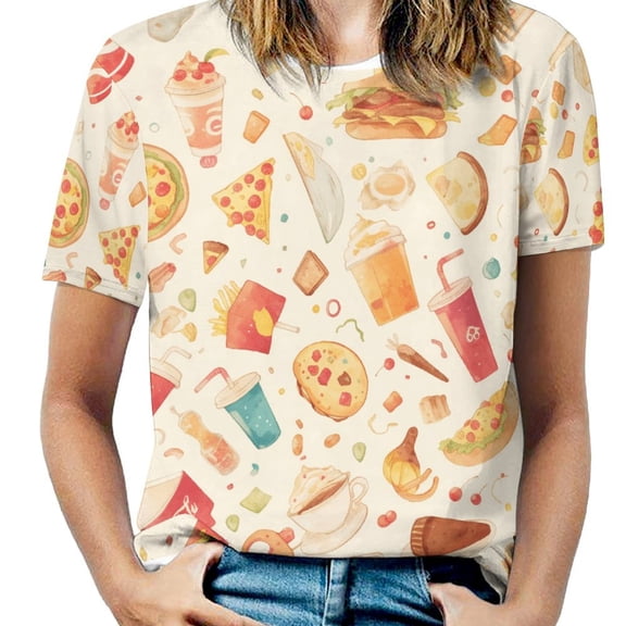 Delicious Pizza Burger T Shirts Basic T-Shirt Short Sleeve Ladies Tee Shirt Summer Graphic Clothing