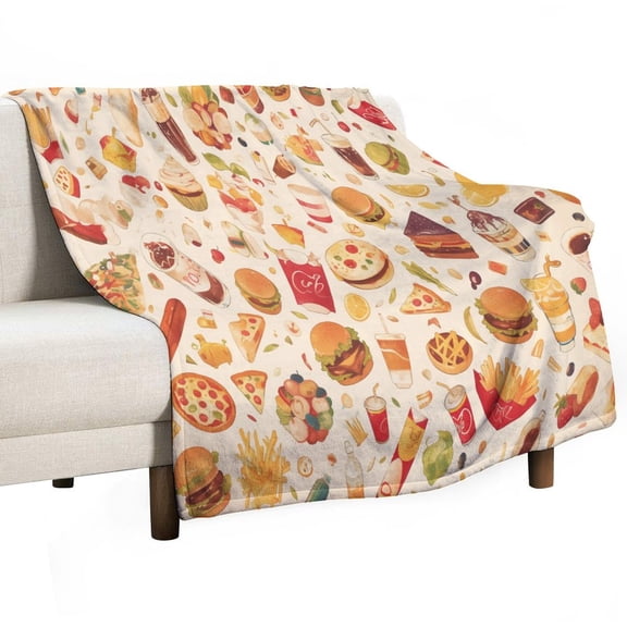 Delicious Pizza Burger Throw Blanket for Women, Men & Kids - Super Soft Plush Blanket Throw Fleece Blanket Animal Blanket