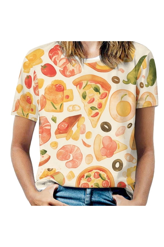 Delicious Pizza Burger Women's Short Sleeve Tops Casual Blouses T Shirt