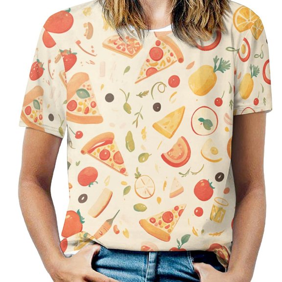 Delicious Pizza Burger Women's Short Sleeve Tops Casual Blouses T Shirt