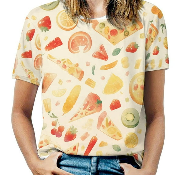 Delicious Pizza Burger Women's T-Shirt Short Sleeve T Shirts Tops Tee Ladies Loose T