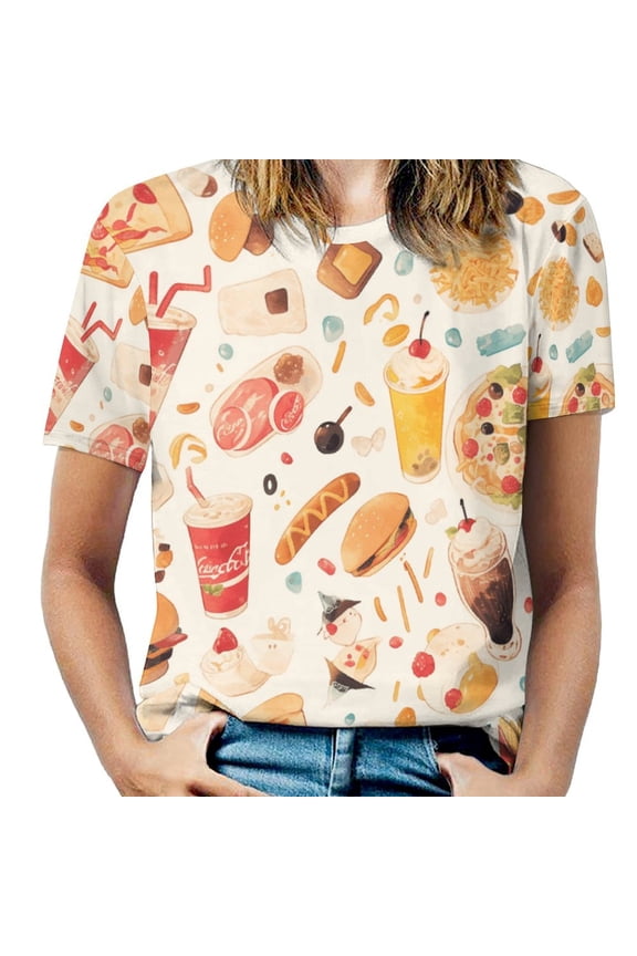 Delicious Pizza Burger Women's T-Shirt Short Sleeve T Shirts Tops Tee Ladies Loose T