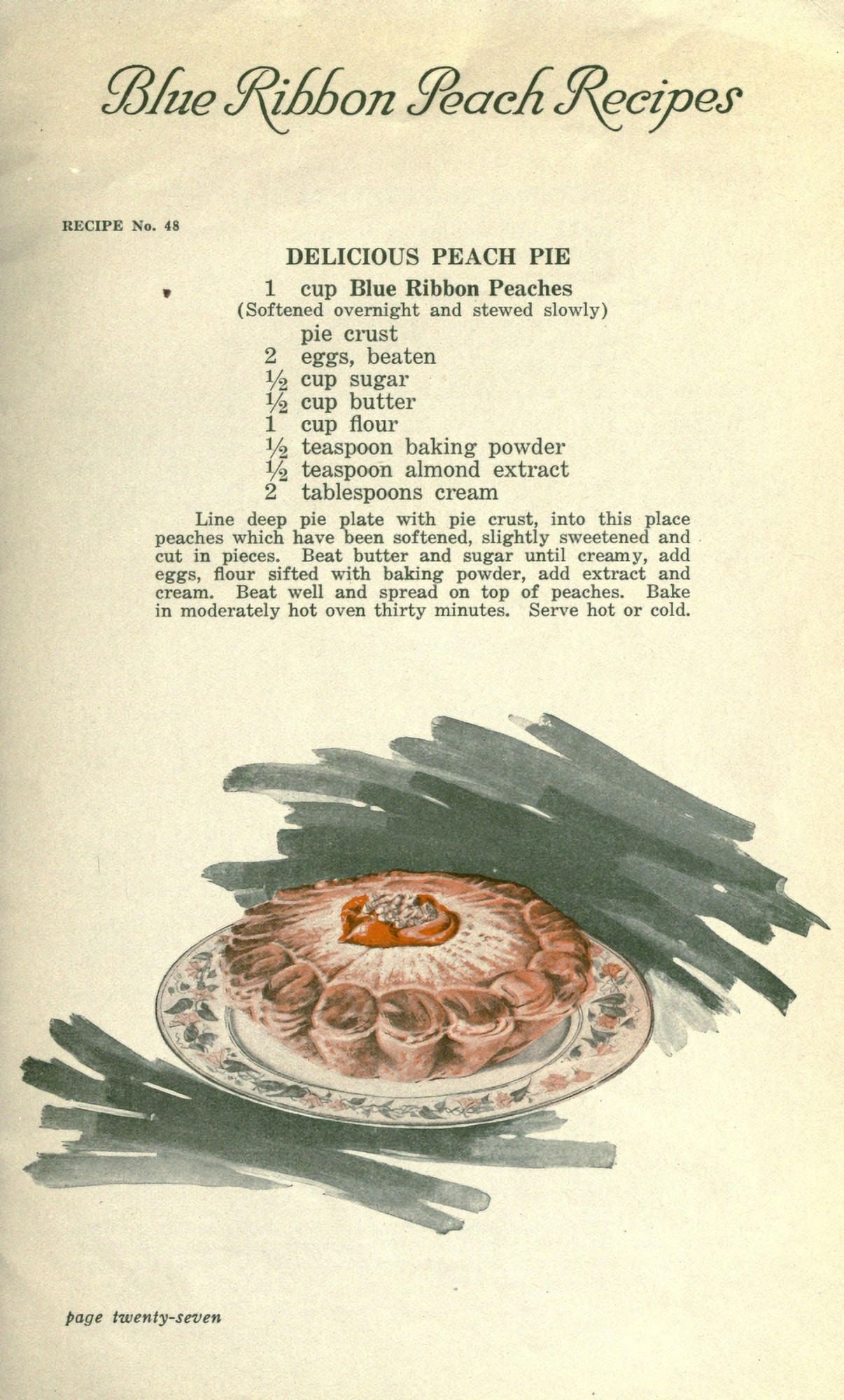 Delicious Recipes by California Peach Growers 1920 Delicious Peach Pie Canvas Art - (18 x 24)