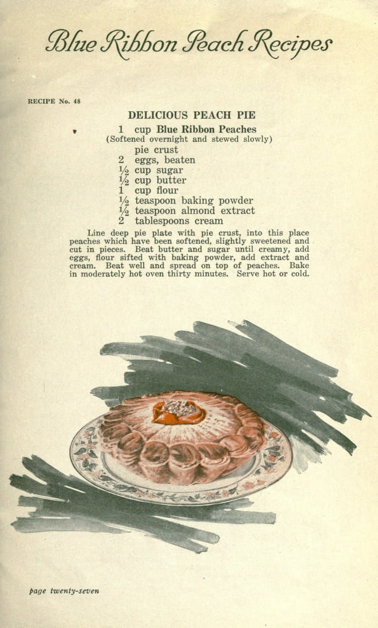 Delicious Recipes by California Peach Growers 1920 Delicious Peach Pie Canvas Art - (24 x 36)