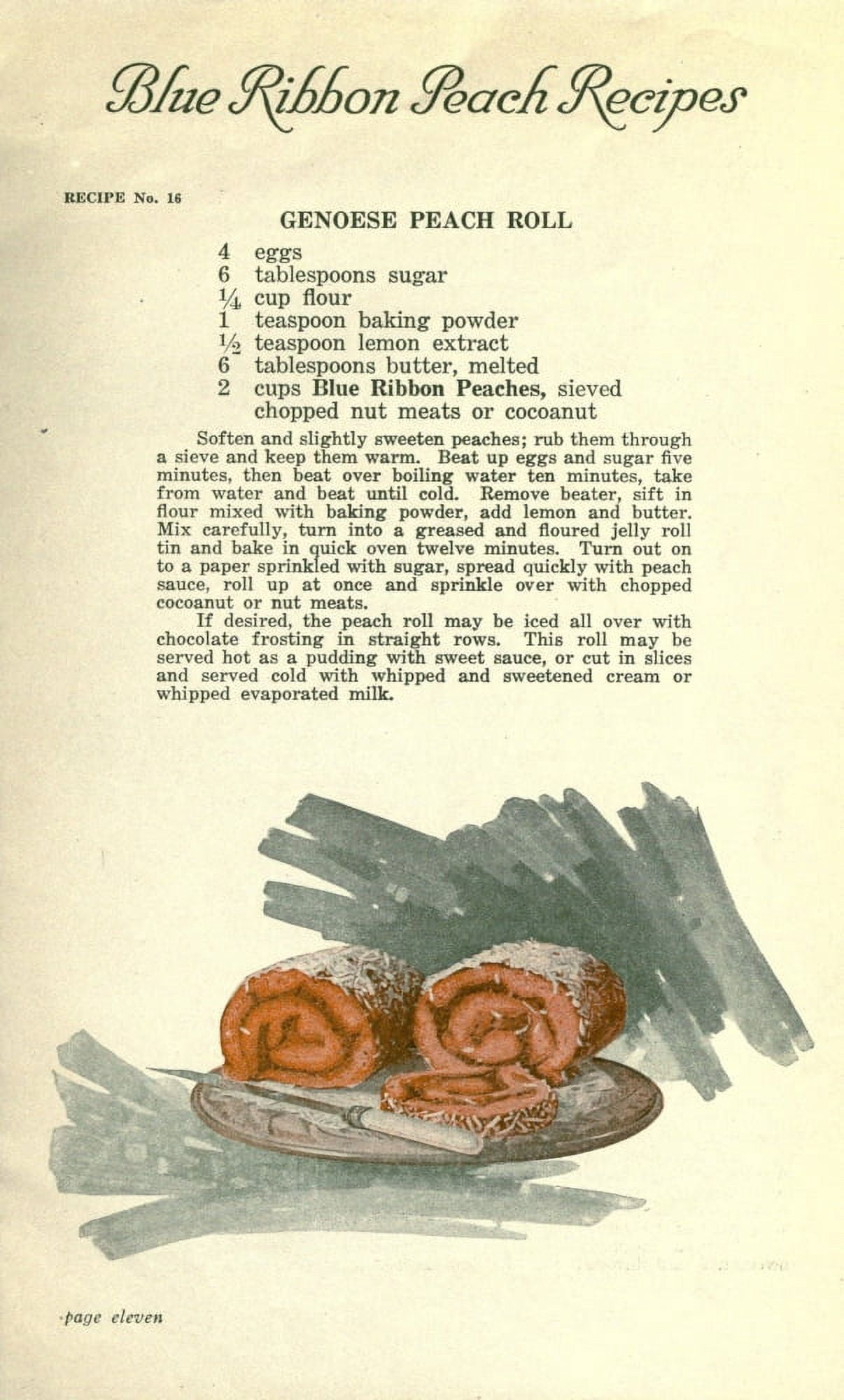 Delicious Recipes by California Peach Growers 1920 Genoese Peach Roll Canvas Art - (24 x 36)