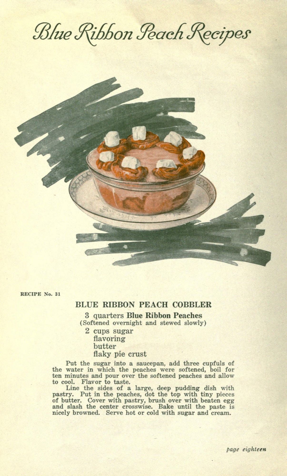 Delicious Recipes by California Peach Growers 1920 Peach Cobbler Canvas Art - (24 x 36)
