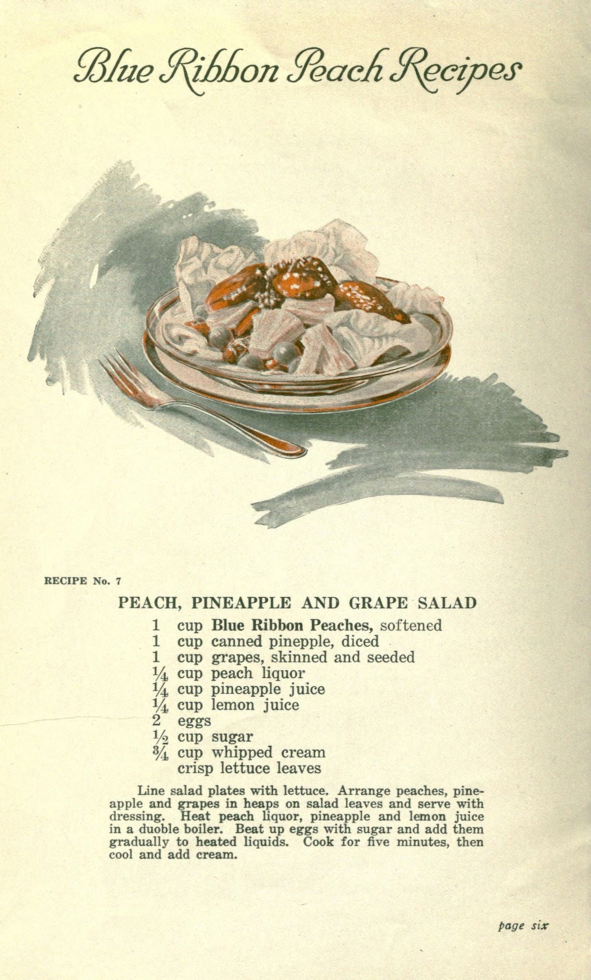 Delicious Recipes by California Peach Growers 1920 Peach Pineapple & Grape Salad Canvas Art - (24 x 36)