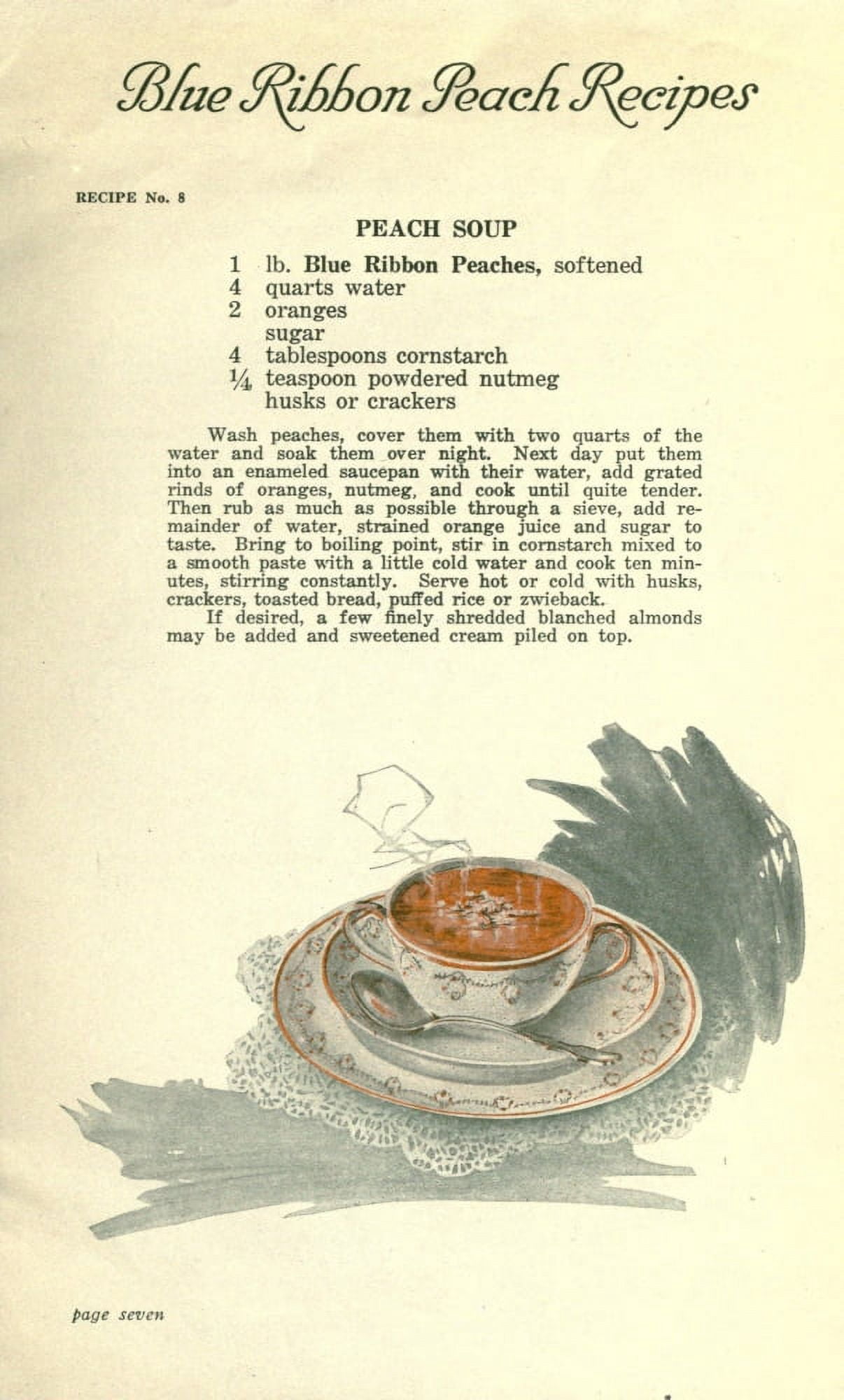 Delicious Recipes by California Peach Growers 1920 Peach Soup Canvas Art - (18 x 24)