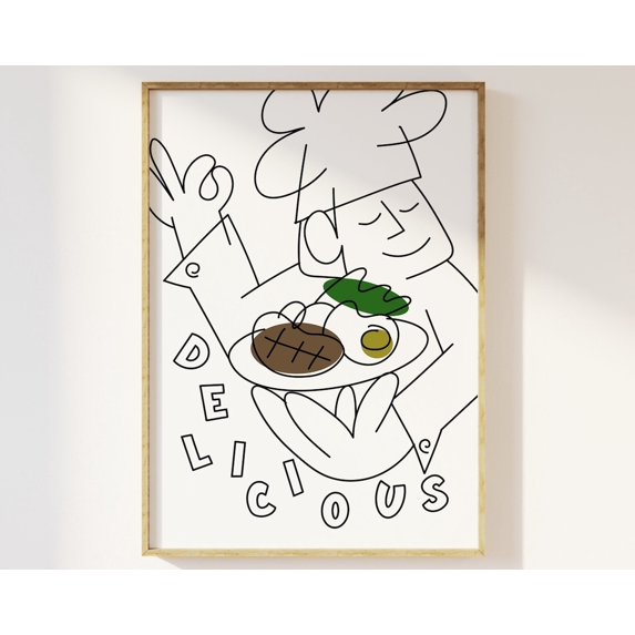 chef was cute aesthetic kitchen print retro wall art... Delicious Retro Illustration Chef Kitchen Print - Aesthetic Kitchen ...