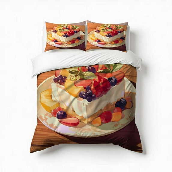 Delicious Scrumptious Cake Fruit Pattern Bedding Set 3 Pcs Soft Microfiber Quilt Cover For Bedroom Decor, Comforter Cover With 2 Pillowcase