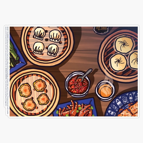 Delicious Serving Of Assorted Dim Sum Steamed Dumpling Basket Decal For Kitchen Sticker