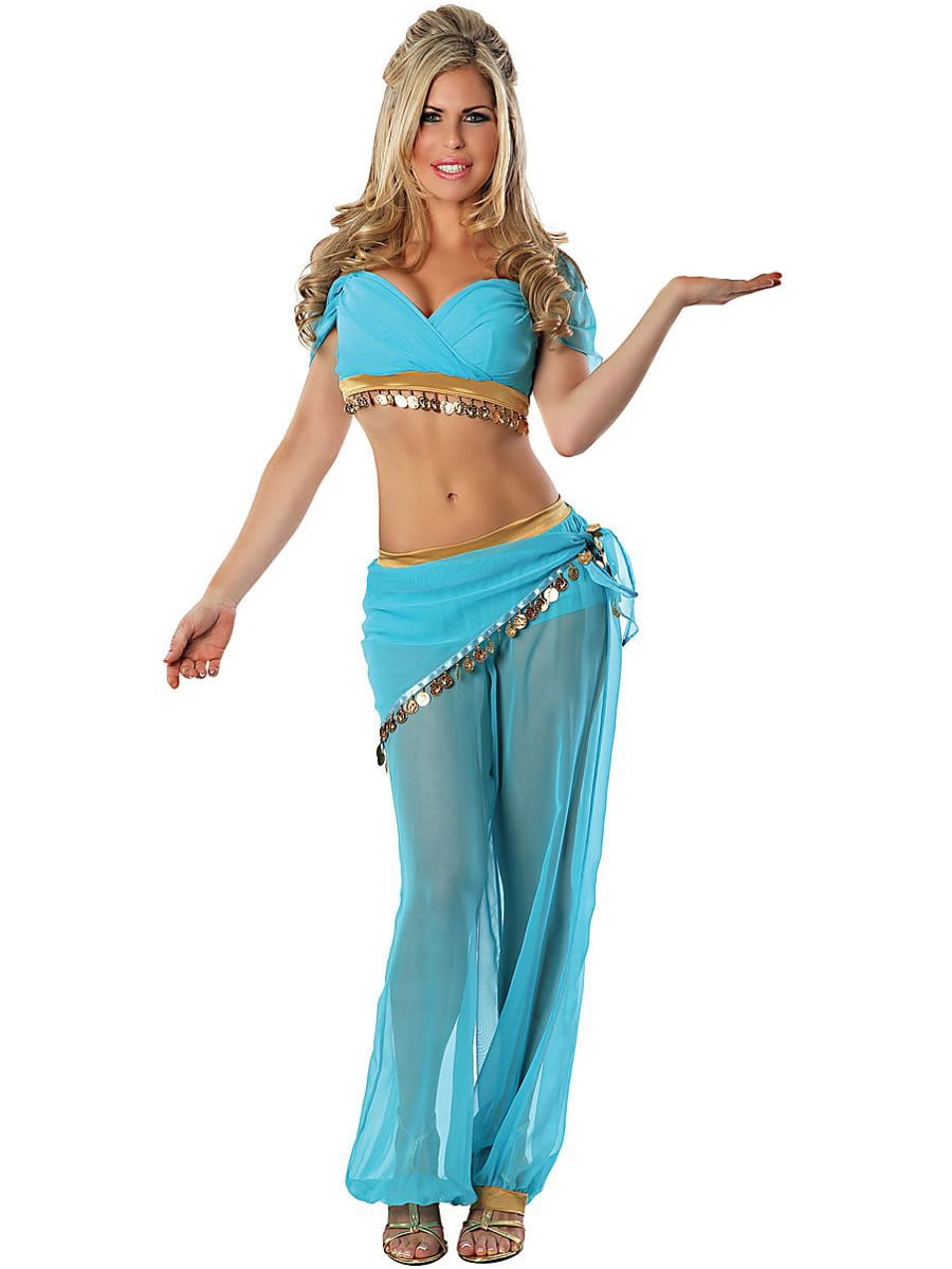 Womens Blue Belly Dancer Arabian Nights Jasmine Costume X-Small
