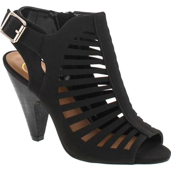 Delicious Shaky-S Womens Cut Out Strappy Buckle Sling Back Chunky High Heel Sandals