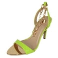 thumbnail image 1 of Delicious Shoe's Women Stiletto High Heels Anklet Gold Chain Lock Ankle Strap Open Peep Toe Pointed Reflective Surface Golden Mirror Scarlet-S Neon Yellow 7.5, 1 of 4