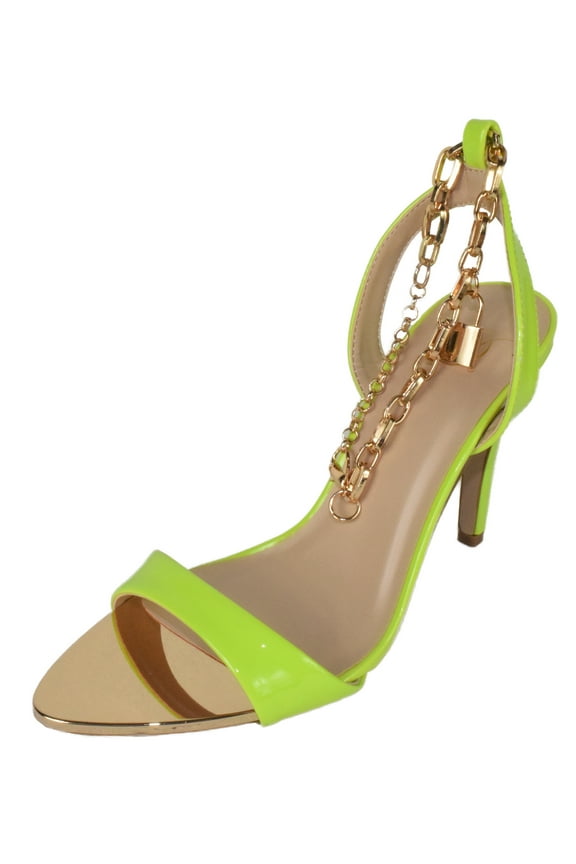 Delicious Shoe's Women Stiletto High Heels Anklet Gold Chain Lock Ankle Strap Open Peep Toe Pointed Reflective Surface Golden Mirror Scarlet-S Neon Yellow 8