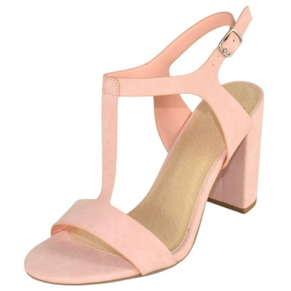 Delicious Shoes Women Ankle Strap Block High Heel Sandals Open Peep Toe T-Strap REGENT-S Light Pink 8.5