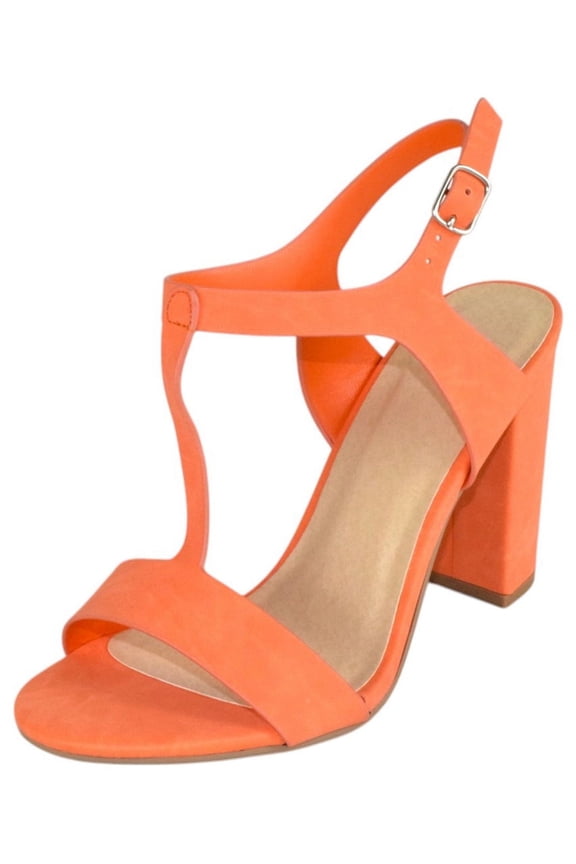 Delicious Shoes Women Ankle Strap Block High Heel Sandals Open Peep Toe T-Strap REGENT-S Orange 7