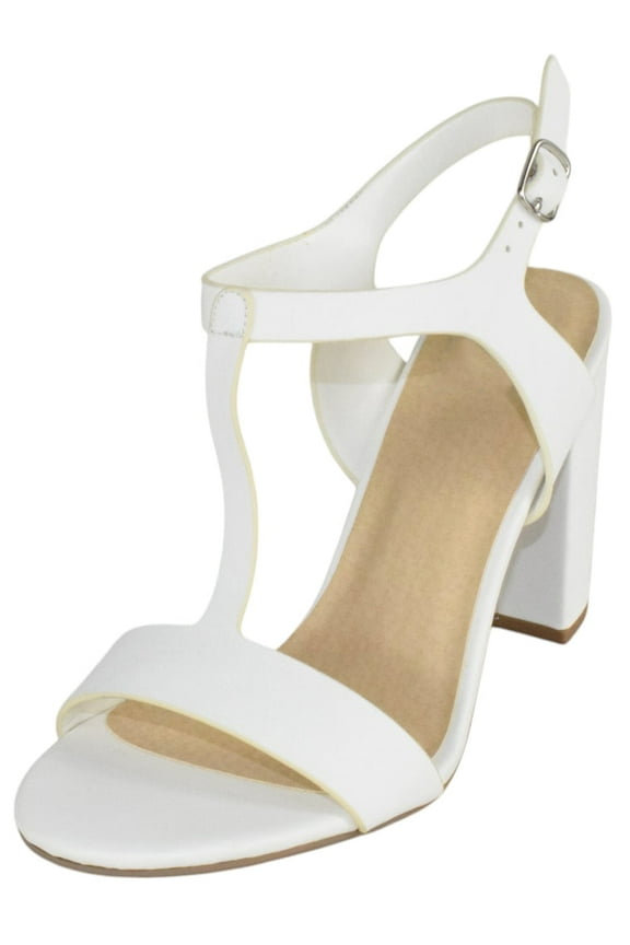 Delicious Shoes Women Ankle Strap Block High Heel Sandals Open Peep Toe T-Strap REGENT-S White 6