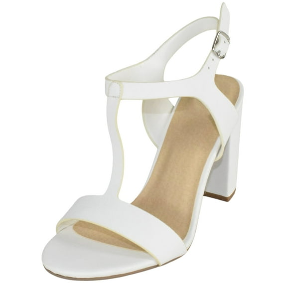 Delicious Shoes Women Ankle Strap Block High Heel Sandals Open Peep Toe T-Strap REGENT-S White 9