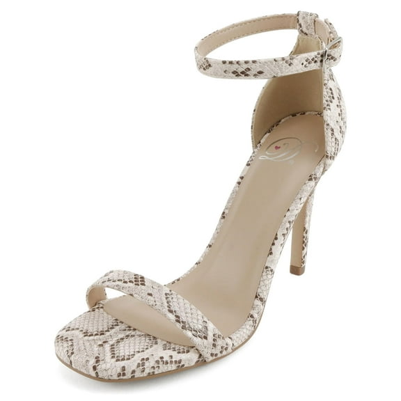 Delicious Shoes Women Ankle Strap Stiletto High Heel Open Toe Formal/Casual Dress Sandal JAIDEN-S Beige Bone Snake Print 7.5