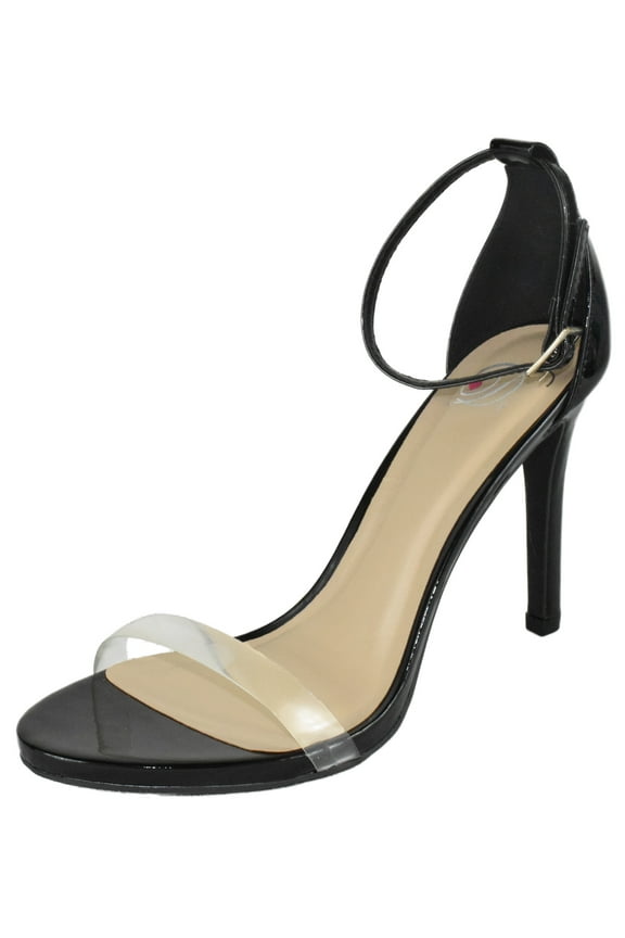 Delicious Shoes Women Ankle Strap Stiletto High Heel Sandals Open Toe Lucite Clear Band JACKEY-S Black Patent 9