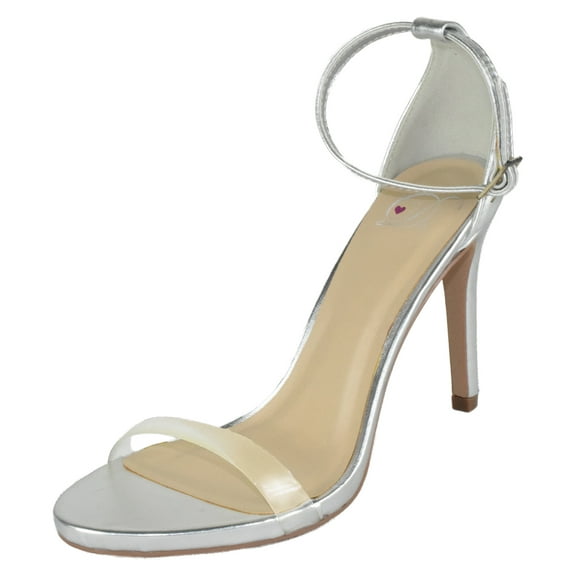 Delicious Shoes Women Ankle Strap Stiletto High Heel Sandals Open Toe Lucite Clear Band JACKEY-S Silver Metallic 6.5