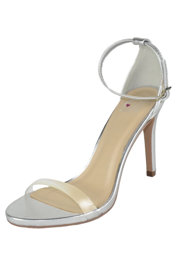 Delicious Shoes Women Ankle Strap Stiletto High Heel Sandals Open Toe Lucite Clear Band JACKEY-S Silver Metallic 9