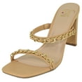 thumbnail image 1 of Delicious Shoes Women Block High Heel Sandals Gold Chain Band Square Toe FENN-S Natural Beige 6, 1 of 4