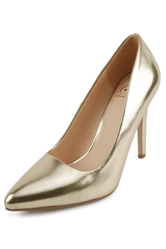Delicious Shoes Women Stiletto High Heel Classic Pumps Pointed Toe SCHEME-S Gold Patent 8