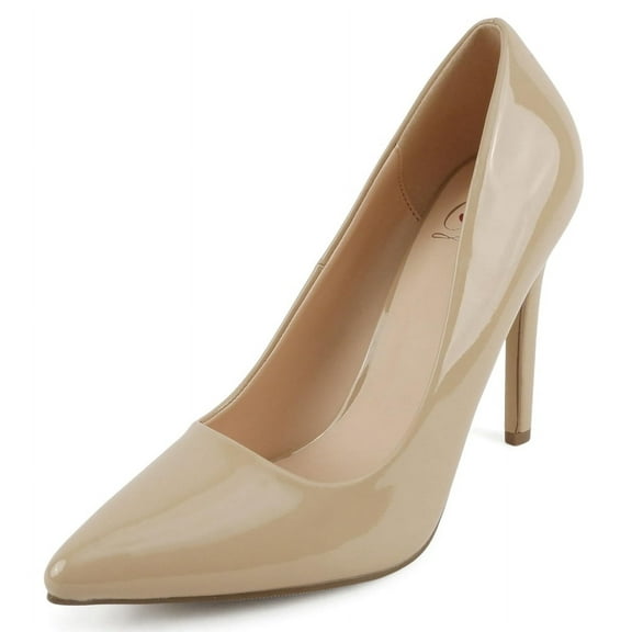 Delicious Shoes Women Stiletto High Heel Classic Pumps Pointed Toe SCHEME-S Nude Skin Beige Patent 9