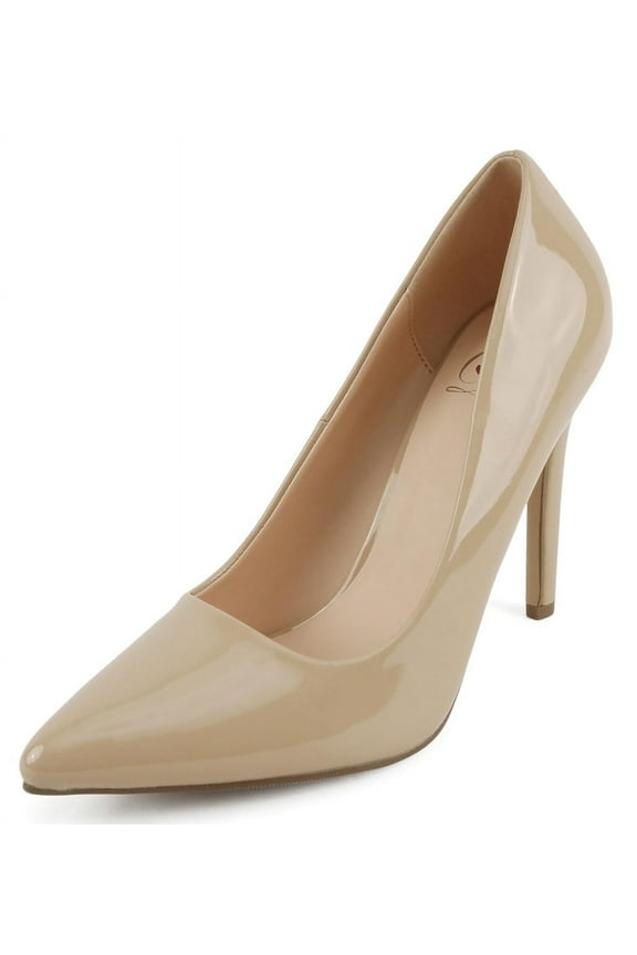 Delicious Shoes Women Stiletto High Heel Classic Pumps Pointed Toe SCHEME-S Nude Skin Beige Patent 9