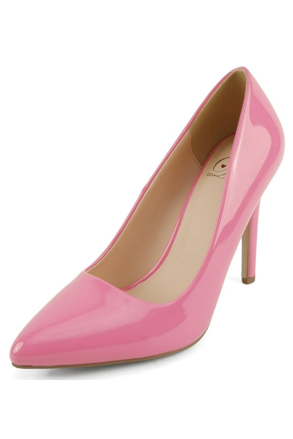 Delicious Shoes Women Stiletto High Heel Classic Pumps Pointed Toe SCHEME-S Pink Patent 8